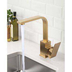 IKODM 360° Swivel Kitchen Faucet L-Shaped Spout, High Pressure, Single Handle Mixer Tap for Bathroom Bar, Stainless Steel, Brushed Gold