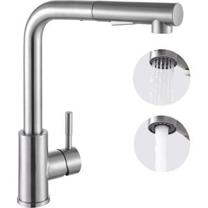 Ikodm - 360° Swivel Kitchen Mixer Tap with Pull Out Sprayer, 2 Spray Modes Kitchen Faucet, Stainless Steel Kitchen Sink Mixer Tap, Cold/Hot Available