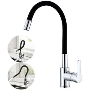 Flexible Kitchen Faucet High Swivel Spout Freely Chrome and Black Single Hole Sink Faucet Hot and Cold Water(flexible tube) - Alwaysh