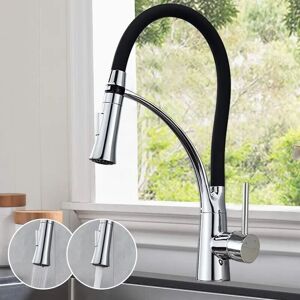 Kitchen Faucet, Flexible Kitchen Mixer Tap 360° Swivel Spout and Black Silicone Hose, with Pull-Out Sprayer and Spray Function - Alwaysh