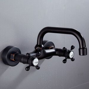 Matte Black Kitchen Faucet Wall Mount Adjustable Center Spout Dual Cross Handles Hot And Cold Water Mixer Tap 360 Rotatable - Alwaysh