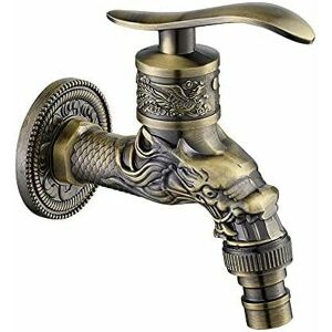 DEWDAT Antique Brass Faucet, Antique Bibcock, Antique Copper Carved Dragon Faucet for Home, Kitchen, Bathroom, Outdoor Garden