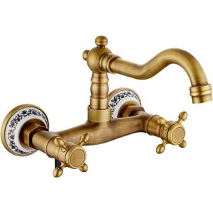 IKODM Antique Vintage Bronze Wall Mounted Kitchen Mixer Tap, 360° Rotatable, Dual Control, Plum Blossom (Antique)