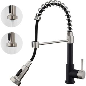 ZVD Auralum Kitchen Faucet Black 360° Rotatable with Pull-Out Sprayer Spring Kitchen Faucet 2 Sprays Stainless Steel Sink Faucet for Kitchen, Cold & Hot