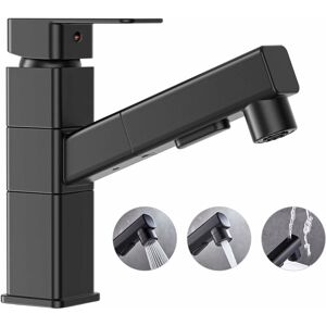 Héloise - Bathroom Sink Faucet, Kitchen Mixer Tap with Hand Shower and 360 Degree Faucet, Modern Black Kitchen Faucet with 180° Rotating Body, Brass