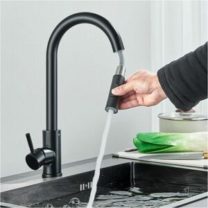 CYSLMUK Black Kitchen Faucet, 2 Mode Kitchen Faucet, Telescopic Faucet, 360° Swivel Nozzle 304 Stainless Steel