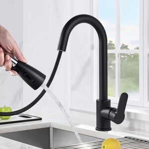 Black Kitchen Faucet, 360° Rotatable Flexible Kitchen Sink Mixer Tap with Pull Out Spray, 2 Spray Modes Kitchen Sink Faucet with High Spout, Brass