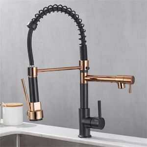 Tonchean - Black kitchen faucet, black and rose gold spring kitchen faucet, kitchen sink faucet, hot and cold water mixer, crane faucet, kitchen
