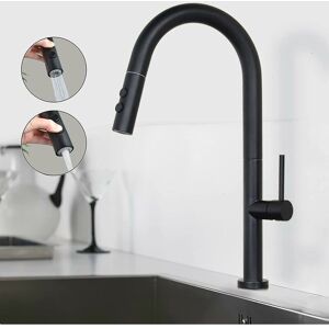 ROSE Black Kitchen Faucet, Kitchen Mixer Tap with Pull Out Spray, 360 Degree Rotating Sink Mixer with 2 Spray Modes, Single Lever Modern Kitchen