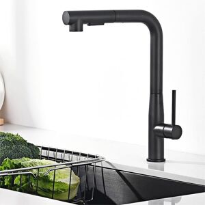 SHUNLI Black Kitchen Faucet, Pull-Out Kitchen Faucet, High Pressure Sink Mixer Tap with Two Spray Types, 360° Rotatable Kitchen Faucet, Black Kitchen Mixer