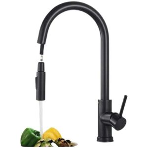 Linghhang - Black Kitchen Faucet with 2 Functions Pull-Out Sprayer 360° Rotatable Kitchen Mixer Tap in Stainless Steel、