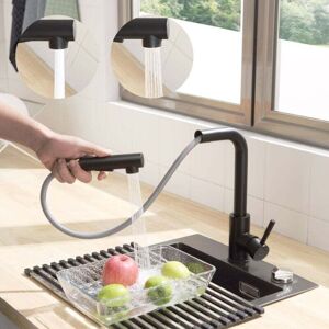 ZVD Black Kitchen Faucet with Pull-Out Spray - Kitchen Mixer Tap with 2 Spray Modes - 360° Swivel Sink Faucet