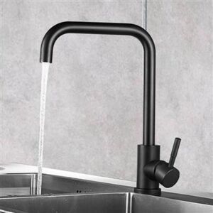 TINOR Black Kitchen Mixer Tap 7-Shaped Kitchen Faucet in 304 Brushed Steel Kitchen Mixer Tap 360 Rotatable with Removable Aerator Anti-limescale Kitchen