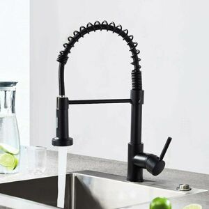 DEWDAT Black Kitchen Sink Tap, Kitchen Mixer Taps with 360° Swivel Sprayer Sink Mixer Tap Single Lever Spring Kitchen Faucet Matt Black