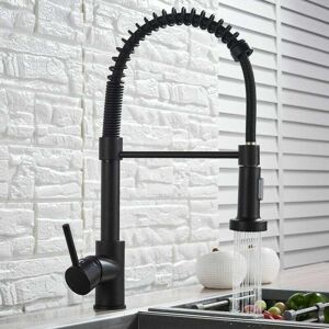 GROOFOO Black Kitchen Tap,Spring Kitchen Sink Mixer Tap with Pull Out Spray,Single Lever Sink Taps for Kitchen with 2-Mode Spray 360°Swivel,Hot & Cold