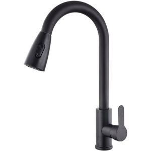 Linghhang - Black stainless steel household kitchen sink pull-out faucet telescopic rotating hot and cold