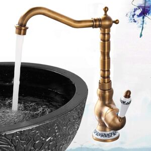 Linghhang - Modern Family Kitchen and Bathroom Faucet Antique Copper Single Lever Mixer Tap Basin Faucets with Swivel Spout Retro Sink Faucet