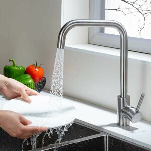 DEWDAT Brushed Kitchen Faucet 2 Nozzles to Choose From 360° Swivel Spout Ecological Sink Faucet Brass Kitchen Mixer Tap Stainless Steel SS304 Kitchen Faucets