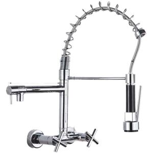 CYSLMUK Concealed Wall Mounted Kitchen Faucet with Pull Down Spout, 360° Rotatable Sink Faucet with 3 Spray Modes Silver Plating
