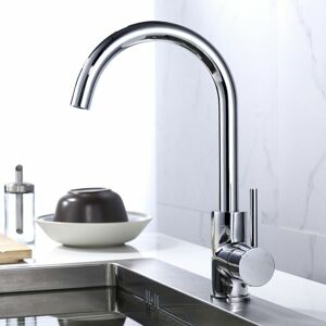 DEWDAT Contemporary Chrome Kitchen Single Lever Sink Tap With 360 Swivel Curved Spout