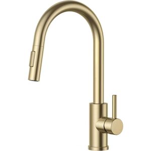 TONCHEAN Dual Function Gold Kitchen Faucet - 360 Degree Swivel - Pre-Rinse Kitchen Mixer Tap with Pull-Out Sprayer - Brushed Gold