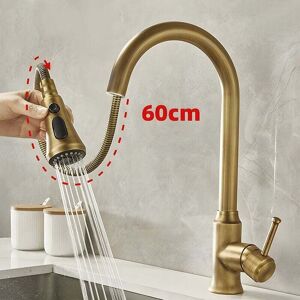 YMYNY Elegant Copper Kitchen Faucet, Antique Style, 360° Rotation, Dual Temperature Control for Hot/Cold Water, Three Water Modes - Streamlined Design for