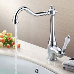 YMYNY Elegant kitchen faucet, single lever sink mixer, high spout, 360° rotatable, retro sink faucet made of chrome-plated brass
