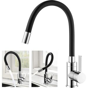 SHUNLI Flexible Kitchen Faucet Freely Swivel High Spout Flexible Sink Mixer Chrome and Black Brass Single Hole Sink Faucet for Hot and Cold Water