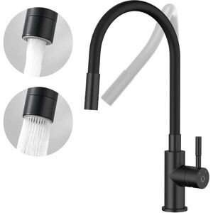 ZVD Flexible Kitchen Faucet with 2 Types of Sprays, Pull-Down Kitchen Mixer Tap, Flexible Sink Mixer Tap with Hot and Cold Water (Black)