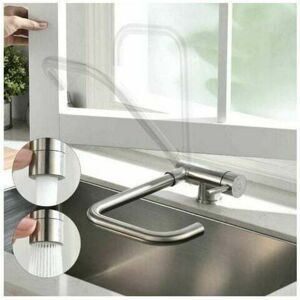 GROOFOO Folding Kitchen Faucet 2 Jets Choice, Stainless Steel Folding Sink Mixer in Front of Window, 360º Swivel Sink Faucet Brushed Anti-fingerprint