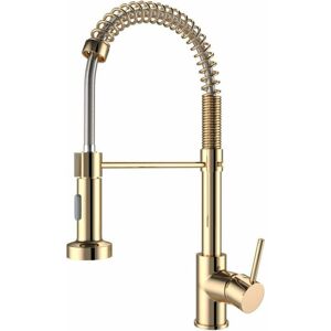 ZAMERY Gold Kitchen Tap Kitchen Sink Mixer tap with Solid Brass Commercial Single Handle Single Hole Pull Down Sprayer Swivel Sprayer Mixer Tap Cold and hot