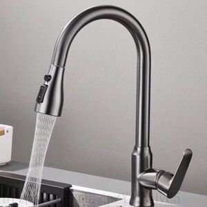 IKODM Grey Kitchen Faucet, Pull-Out Spout Kitchen Sink Mixer Tap, Chrome Mixer Tap (Grey)