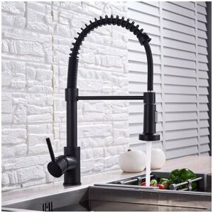 Groofoo - Matt Black Monobloc Kitchen Sink Mixer Tap with Pull Out Hose Spray Single Lever