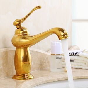 Ikodm - high brass bathroom faucets sink mixer taps-Gold bathroom faucet-Single lever mixer-Cold and hot water