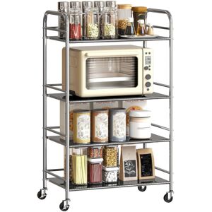 HOMCOM 4 Tier Kitchen Trolley on Wheels Serving Cart with Handles Silver