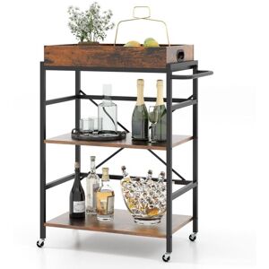 Kitchen 3-Tier Bar Cart Industrial Serving Cart w/Detachable Tray - Costway