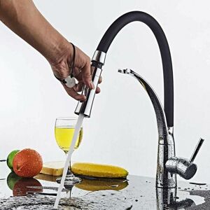 DEWDAT Kitchen Faucet, 360° Rotatable Kitchen Faucet with Pull-Down Double Rinse, Chrome Brass Sink Faucet, Single Lever Kitchen Sink Mixer Tap