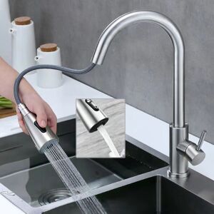 CSPARKV Kitchen Faucet - 360° Rotatable Kitchen Mixer Tap with Pull-Out Sprayer, 3 Spray Modes Stainless Steel Sink Faucet (Brushed Nickel)