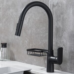 Ikodm - Kitchen Faucet, 360° Rotatable Kitchen Mixer Tap with Pull-Out Sprayer, Rotatable Sink Mixer Tap with Spray Modes Black Stainless Steel