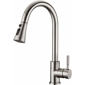 HÉLOISE Kitchen Faucet - 360° Rotating Kitchen Mixer Tap with Pull-out Spray, 3 Spray Modes Stainless Steel Sink Faucet (Brushed Nickel)