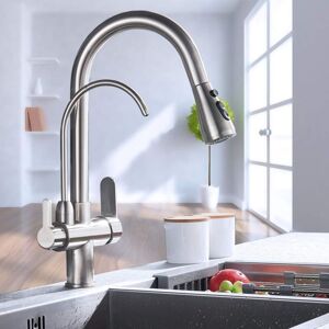 SUGUWORD 3 Way Kitchen Faucet, 3-in-1 Mixer Tap for Water Filter, 360° Rotating Kitchen Faucet, Extendable Kitchen Faucet with Spray Head, Drinking Water