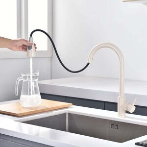 YMYNY Kitchen Faucet - 360° Swivel Mixer Tap with Pull Out Spray, 3 Spray Modes, Stainless Steel Sink Tap (Oatmeal) mumu