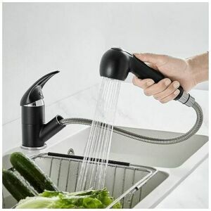 Dewdat - Kitchen faucet Black 2-jet kitchen sink mixer tap with pull-out brass spray Hot and cold mixer tap