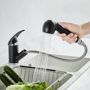 Dewdat - Kitchen Faucet Black 2-Jet Spray Kitchen Sink Mixer Tap with Pull-Out Brass Spray Cold and Hot Water Mixer Taps