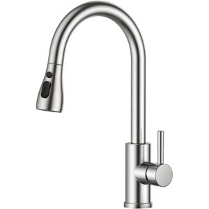Tinor - Kitchen Faucet, Kitchen Mixer Tap, 360° Swivel High Arc Sink Faucet with 2 Modes Pull-Down Sprayer, Stainless Steel