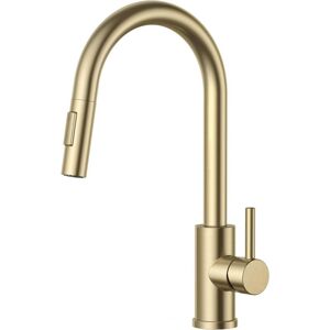 Ikodm - Kitchen faucet, kitchen mixer with spray, 360° swivel, pull-out spray under sink, 2 modes, brushed gold