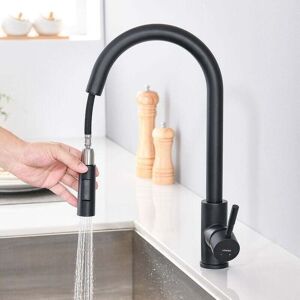 ZVD Kitchen Faucet - Matte Black - Pull-Out Spray - 360° Rotatable - Stainless Steel - Sink Mixer Tap - 2 Mixer Functions