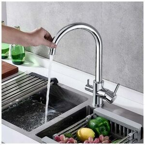 DEWDAT Kitchen Faucet Mixer Tap Single Handle Ceramic Valve One Hole with Filtered 360° Rotatable 2 Ordinary Water Outlet Mode Kitchen Faucet