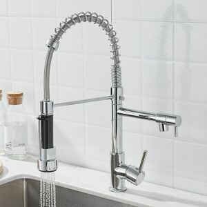 DEWDAT Kitchen faucet, pull-down sprayer Spring-loaded, all-copper, dual-mode rotating hot and cold water faucet with 2-outlet spray head (jet and spray)