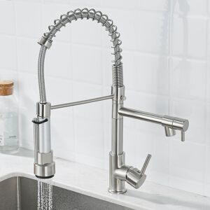 DEWDAT Kitchen faucet, pull-out sprayer Spring-loaded, all-copper, dual-mode rotating hot and cold water faucet with 2-outlet spray head (jet and spray)